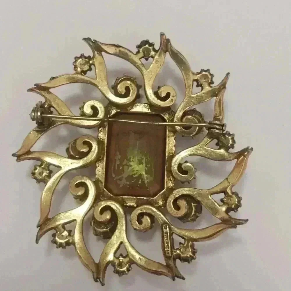 Florenza Vintage Regency Yellow/Brown Pearl Brooch